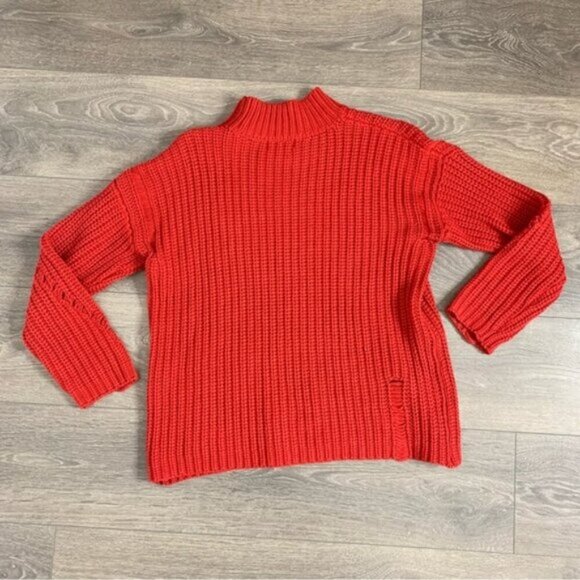Revolve Lovers and Friends Clea Sweater Red Chunky Knit Shredded Distressed - Picture 7 of 11
